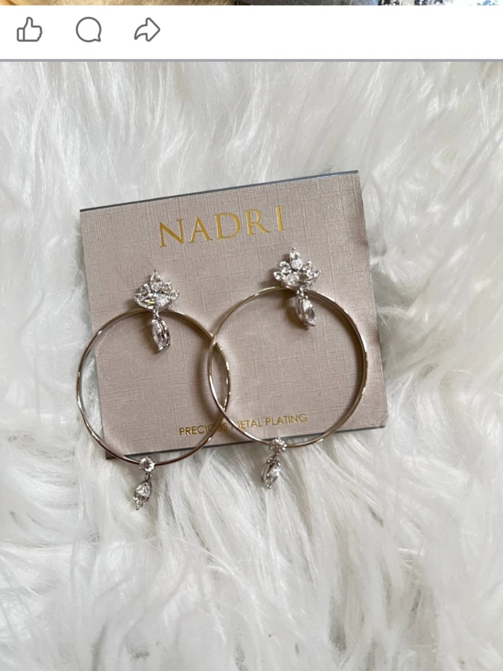 Nadri Silver Hoop Earrings with Crystal Marquise Drops